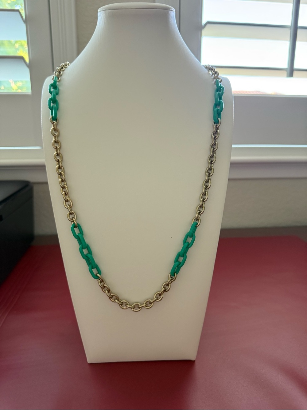 J. Crew Gold-Tone and Green Chain Long Necklace NWOT